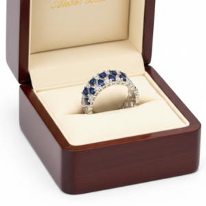 Silver band with blue sapphire