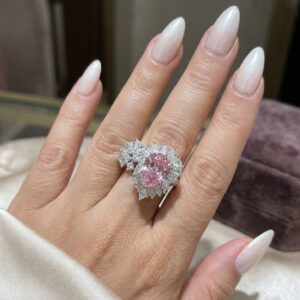 Silver ring with pink