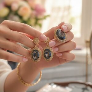 Crystal look earrings with 💍