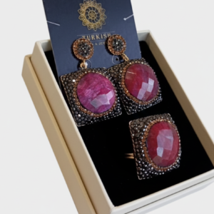 Big ruby earrings with ring